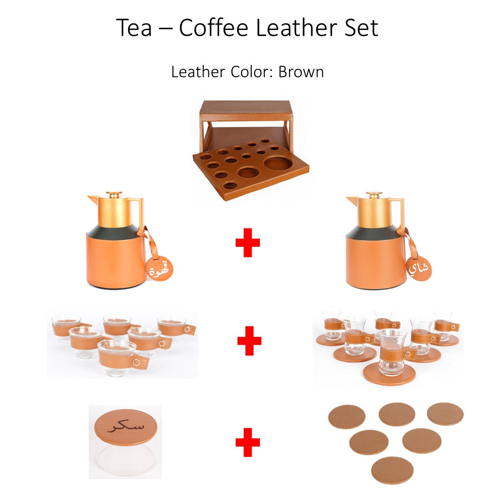 What is included in the Rafeeva double decker leather tea and coffee set