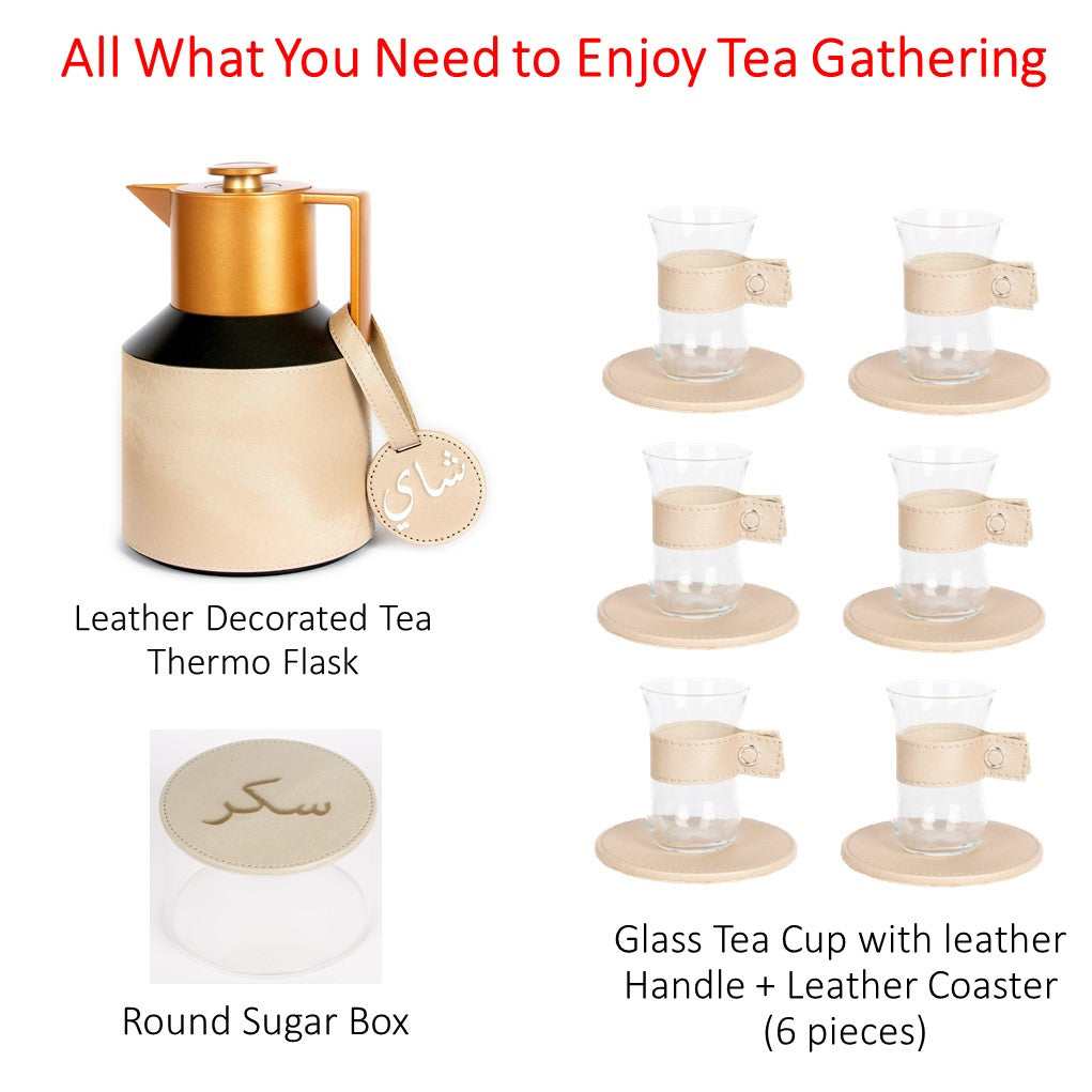 Tea flask, 6 tea cups with coasters and sugar box from the Rafeeva double decker set
