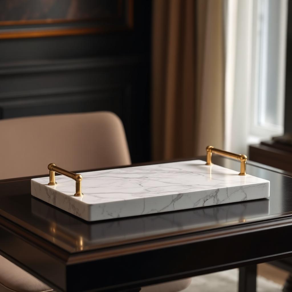 Marble Tray with Gold Handles
