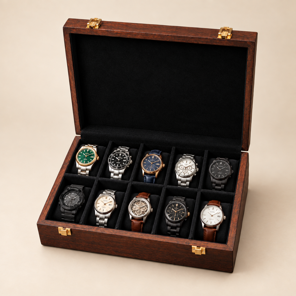 Rosewood watch box with black interior lining