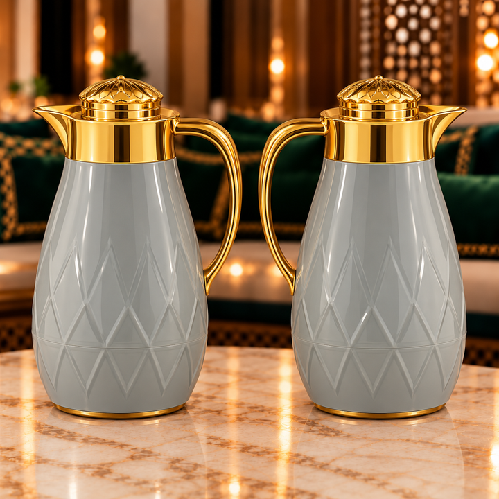 Rafeeva Diamond Gold Collar Thermos Set of 2 in Grey
