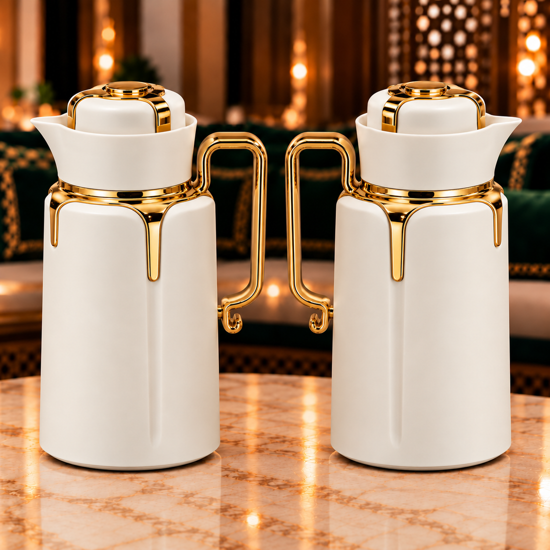 Rafeeva Gold Drip Thermos Set of 2 in White