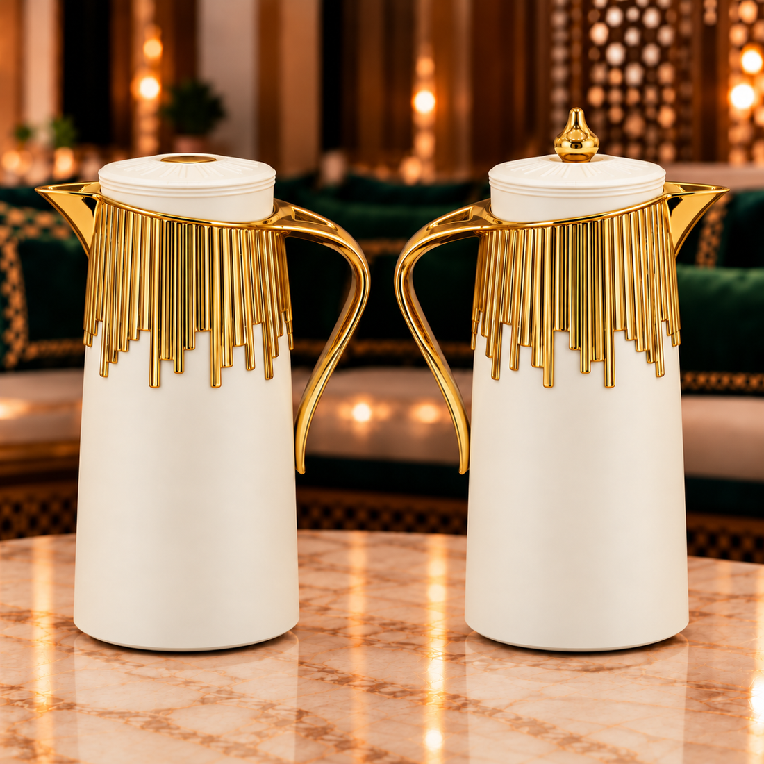 Rafeeva Gold Rod Stripe Thermos Set of 2 in Cream
