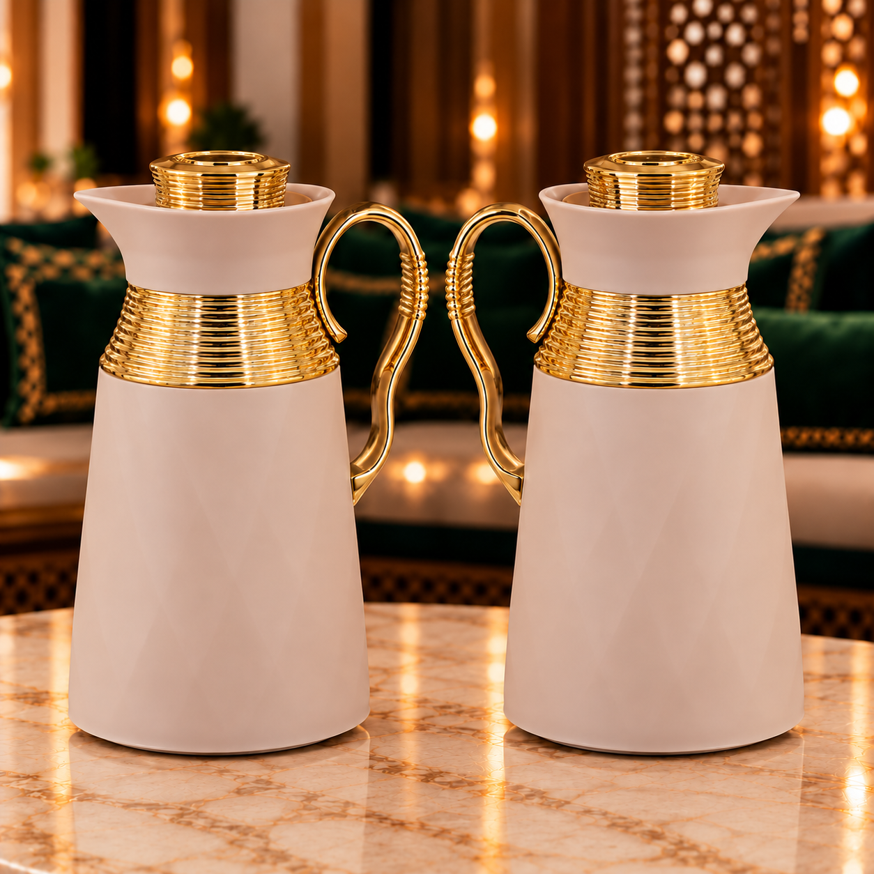 Rafeeva Ribbed Gold Band Thermos Set of 2 in Blush Pink