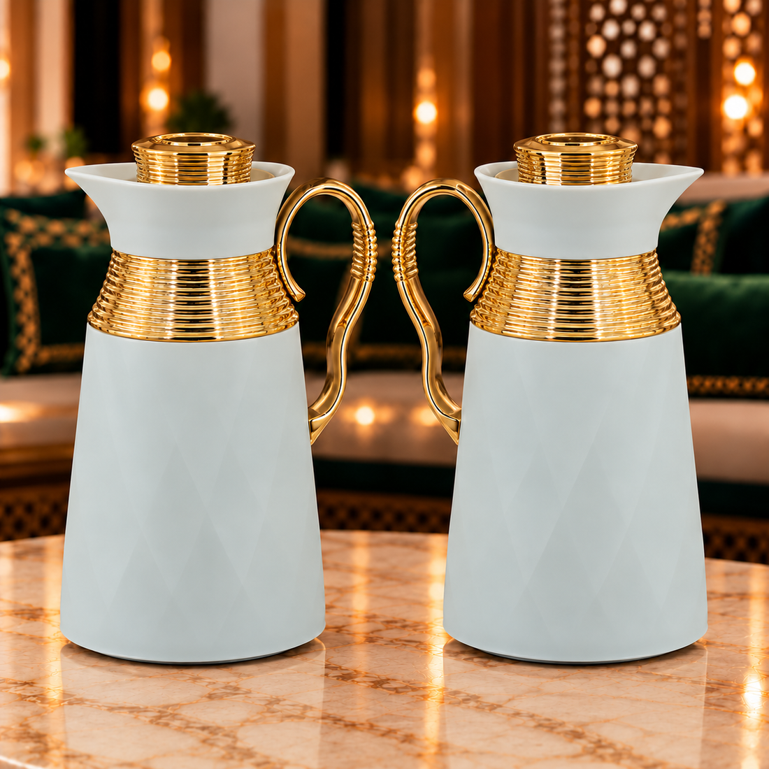 Rafeeva Ribbed Gold Band Thermos Set of 2 in Ice Blue