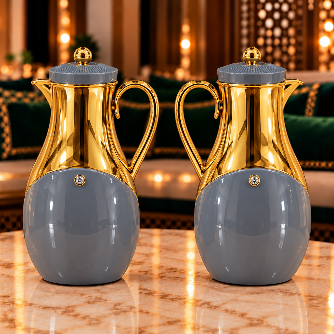 Rafeeva Tulip Gold Shoulder Thermos Set of 2 in Grey